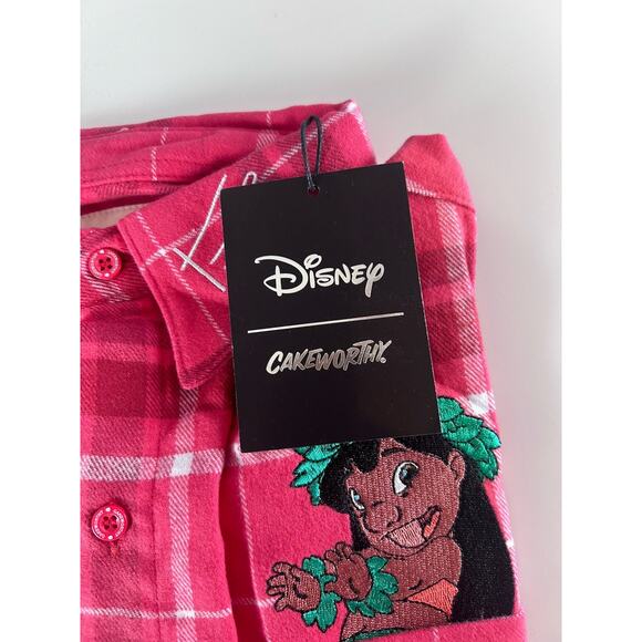 NWT Cakeworthy Disney Lilo Embroidered Red Plaid Flannel Sz XL Pudge Graffiti - Picture 6 of 12